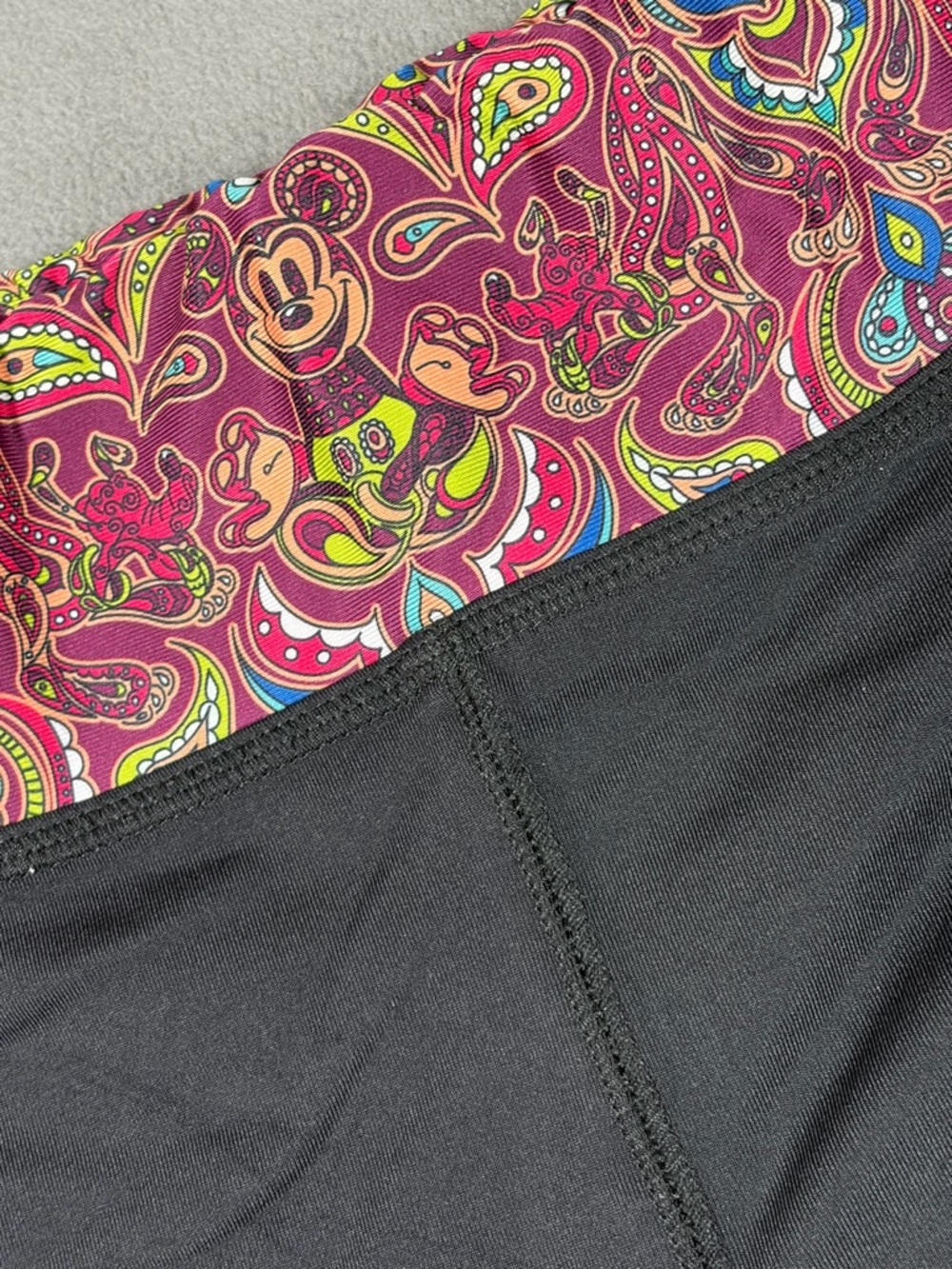 Disney Parks Black Capri Leggings with Pink Purple Mickey Patterned Waistband - Picture 2 of 10